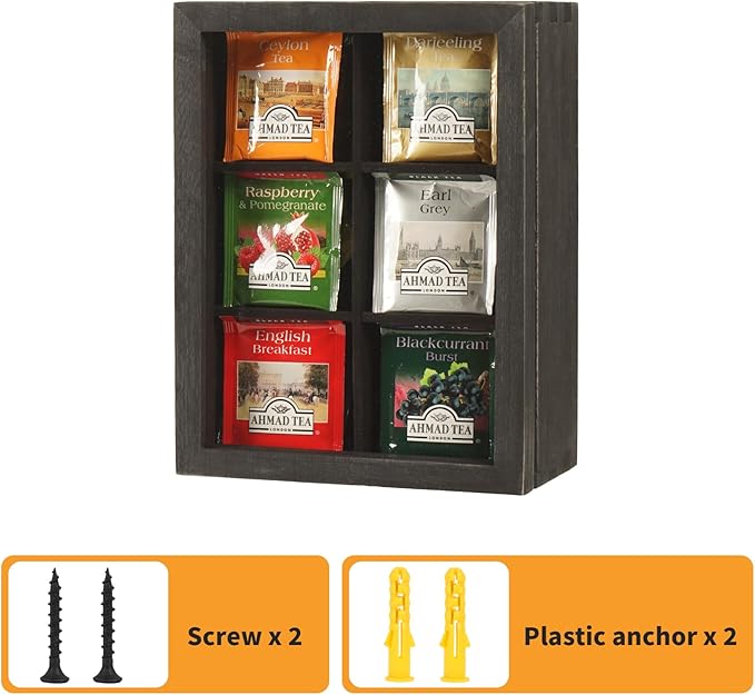 LI.TOPWP Black Wood Tea Bag Organizer, 6 Compartment Multi-Functional Tea Box and Storage Organizer,Tea Storage Chest with Acrylic Lid