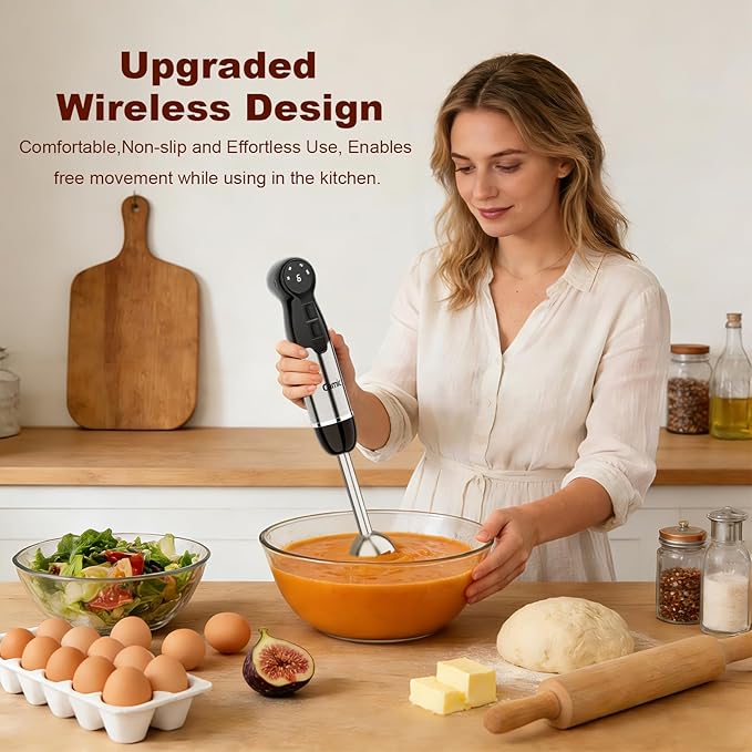 Cordless Immersion Blender Hand Blenders Set,Variable Speed 4 in 1 Stick Emulsifier with Chopper and Whisk for Soup, Baby Food and Smoothies,Black