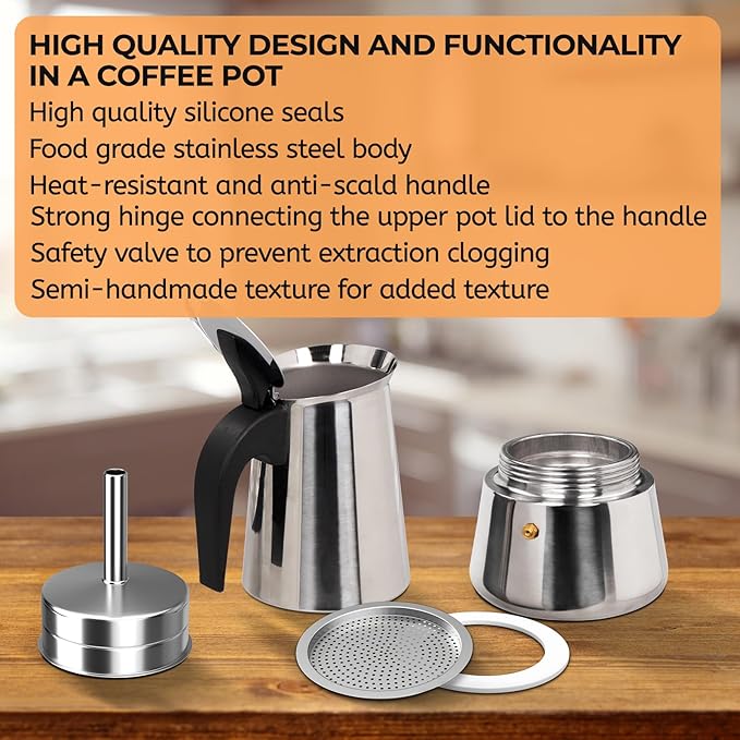 12 Cup 600ml Moka Pot Stainless Steel Espresso Coffee Maker Stovetop Coffeemaker Italian Classic Style Brewing Greca Cafe Mocha Machine for Cafeteras Lover Camping Travel and Home Use 20oz