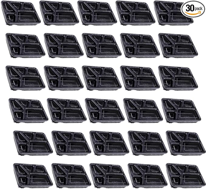 Hemoton 5 Compartment Meal Prep Containers 30 Pack 45Oz Stackable Food Storage Boxes with Lids Microwave Safe Disposable Bento Boxes for Meal Prep Takeout Restaurant Use