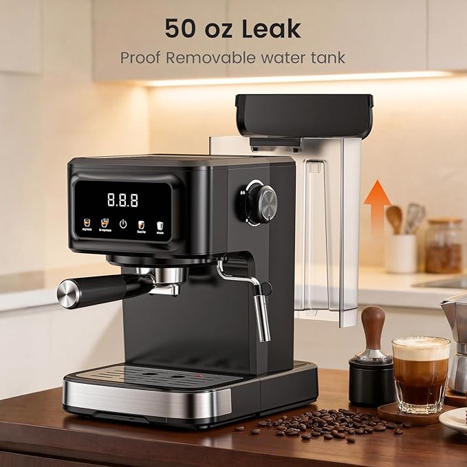 Espresso Machine 15 Bar Compact Electric Coffee Maker with Milk Frother for Latte & Cappuccino, Expresso Coffee Machines, Removable Water Tank, Ideal for Home and Office Use - Cafetera Espresso
