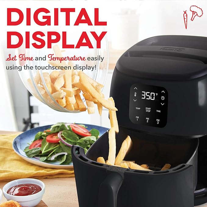 DASH Tasti-CrispTM Digital Air Fryer with AirCrisp Technology + 6pc Accessory Kit - Healthier Fried Food with Custom Presets
