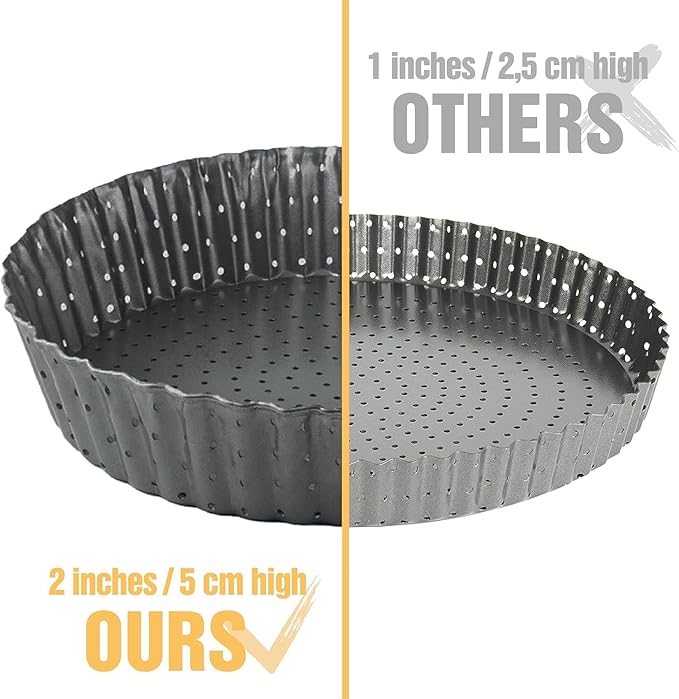 Quiche Lorraine Deep Dish Pie Pan - 9.44 inch Tart Pans with Removable Bottoms - Apple Pie Pan - 9.44 inch Tarte Tatin Pan - Deep Dish Pie Crust - Quiche Baking Dish