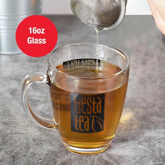 Tiesta Tea 12.5 Oz Clear Glass Mug with Handle, Microwave & Dishwasher Safe, Ideal for Hot & Iced Beverages, Compatible with Loose Leaf Tea Infusers, Steepers, & Balls, Single Cup Glass Mug