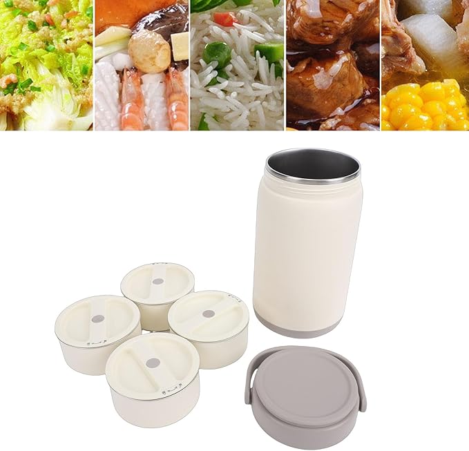 Insulated Food Jar, 304 Stainless Steel Portable Vacuum Hot Food Lunch Box for Adults Students Kids, Leakproof Bento Box Container for Camping Hotel, Wide Opening (Grey 4 Compartment)