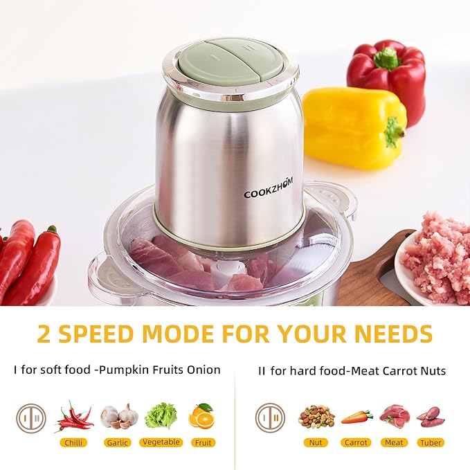 Silver Food Processor,500W Electric Meat Grinder with 8 Cup Stainless Steel Bowl and 4 Sharp Blades, Food Chopper & Vegetable Chopper for home use,Meat Processor, Vegetables, Fruits and Nuts