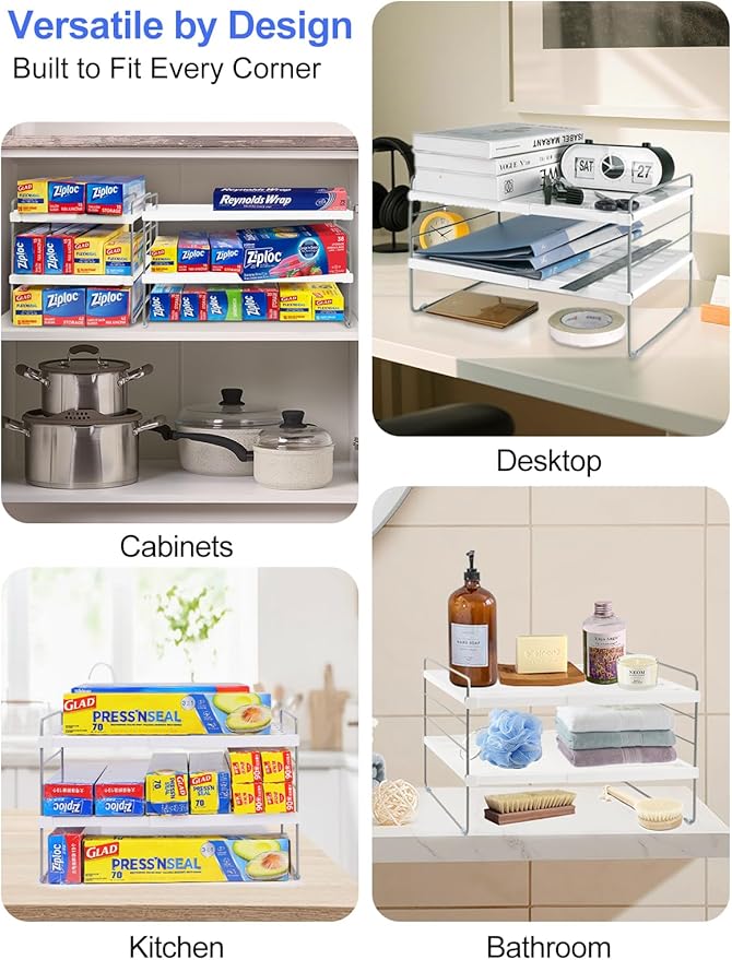 Cirhy Kitchen Wrap Organizer, Expandable Pantry Organizers and Storage, 3-Tier Foil and Plastic Wrap Organizer for Cabinet, Adjustable Shelf for Tin Foil, Ziplock Box, Saran Wrap (9.8-15.6")