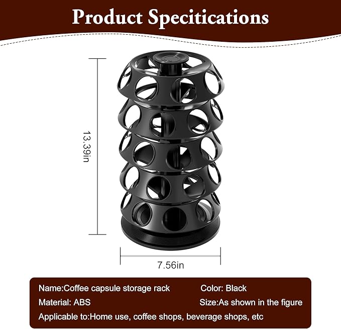 CEHNCEH K Cup Holder: Coffee Pod Carousel Organizer, Compatible with 40 Keurig K-Cup Pods, Spins 360-Degrees - Lazy Susan Platform, Home or Office Kitchen Counter Organize (New Model Black)