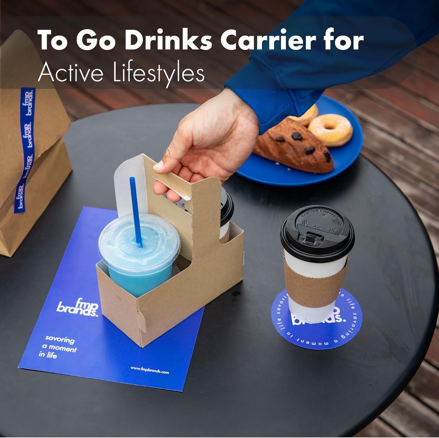 FMP Brands 2 Cup Disposable Drink Carrier with Handle, 15 Pack Kraft Paperboard Handled Drink Carriers 12-30 oz to Go Coffee Cup Holder, Cup Carrier for Cold Hot Drinks, Takeout, Cafe