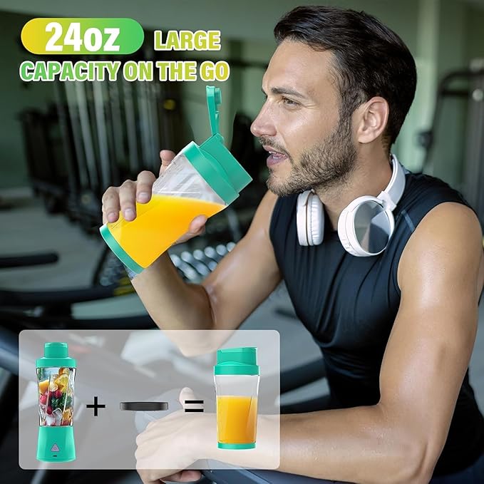 Portable Blender, 360W Personal Blender for Shakes and Smoothies for Kitchen, 24 Oz BPA Free Traveling Juicer Cup and Lid with 6 Blades, Self Cleaning Portable Juicer for Kitchen/Travel/Gym, Green