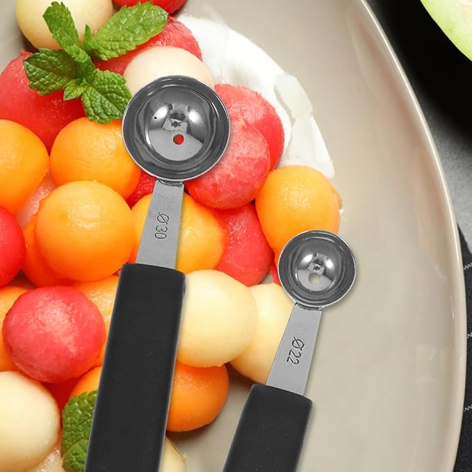 OUNONA 4pcs Stainless Steel Melon Baller Ice Cream Scoop Melon Ball Scoop Watermelon Spoon for Gelato Cantaloupe Ice Cream Watermelon Fruit