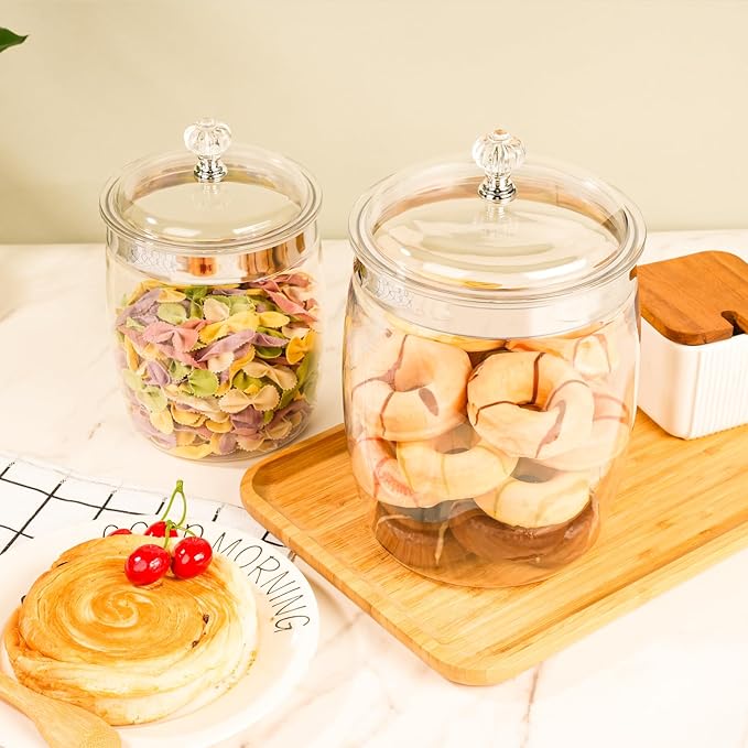 2 Pcs Candy Cookie Jar with Lids - 128 Oz & 74 Oz Plastic Clear Airtight Containers Large Kitchen Pantry Food Apothecary Storage Sealed Canisters for Coffee Cereal Pasta Flour Rice Snack