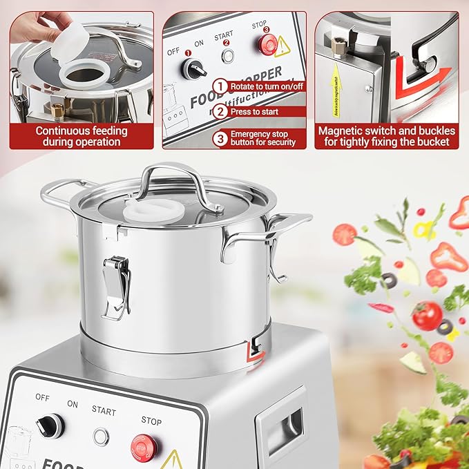 16 QT Commercial Electric Food Processor,1400W Stainless Steel Food&Vegetable Processors, Multi-Functional Chopper Meat Grinder Machine with Blade, Gloves, Brush, for Commercial Kitchens Restaurants