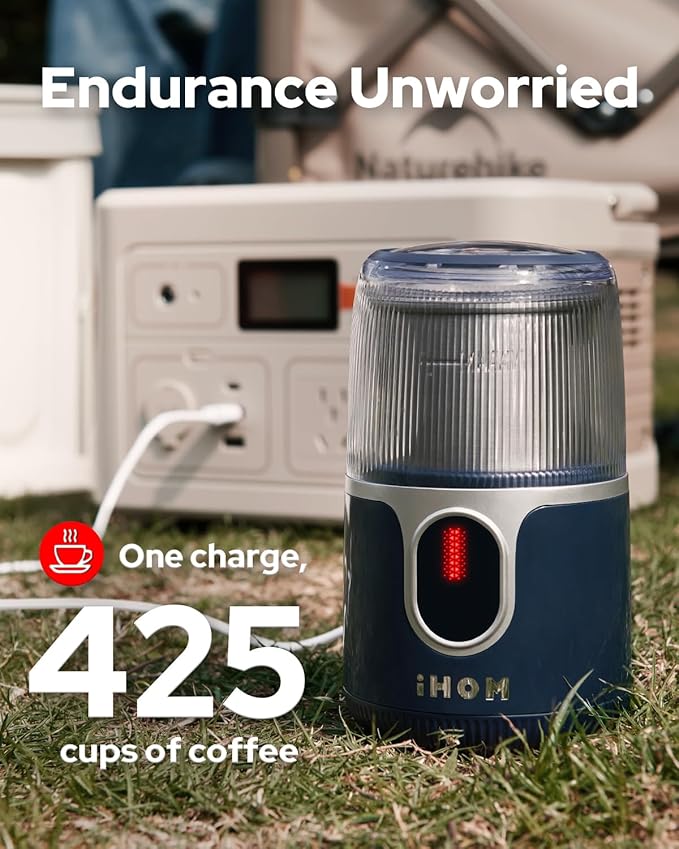 Cordless Coffee Grinder Electric - USB Rechargeable, 304 Stainless Steel Blade, 85 Grinds Per Charge, for Espresso, Spices, Home, Travel, Camping - Blue
