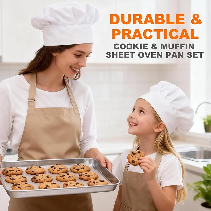 Onader Baking Sheet Set of 2, 12.5" x 9.7" Food-Grade Stainless Steel Quarter Sheet Pans for Baking, Metal Cookie Toaster Oven Pan Tray, Heavy Duty & Dishwasher Safe