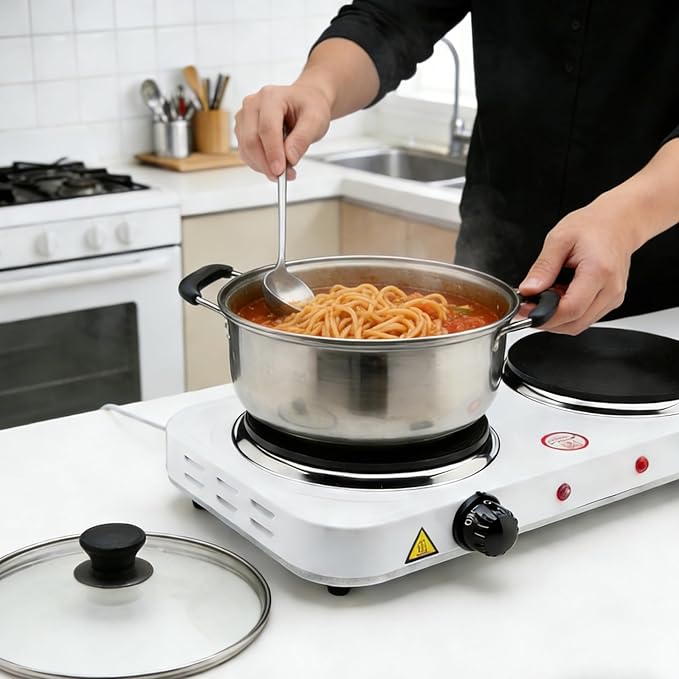 2200W Electric Hot Plate, Electric Cooktop with 2 Burner, Cast Iron Portable Burner Stove, Portable Electric Countertop Burner, Compact Double Burners for Cooking(white)