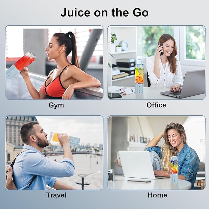 Portable Personal Blender for Fresh Juice, Shakes and Smoothies - 16 Oz Mini Small Blender Bottle Cup with 6 Blades, USB Rechargeable, BPA Free for Kitchen, Travel, Office, Gym