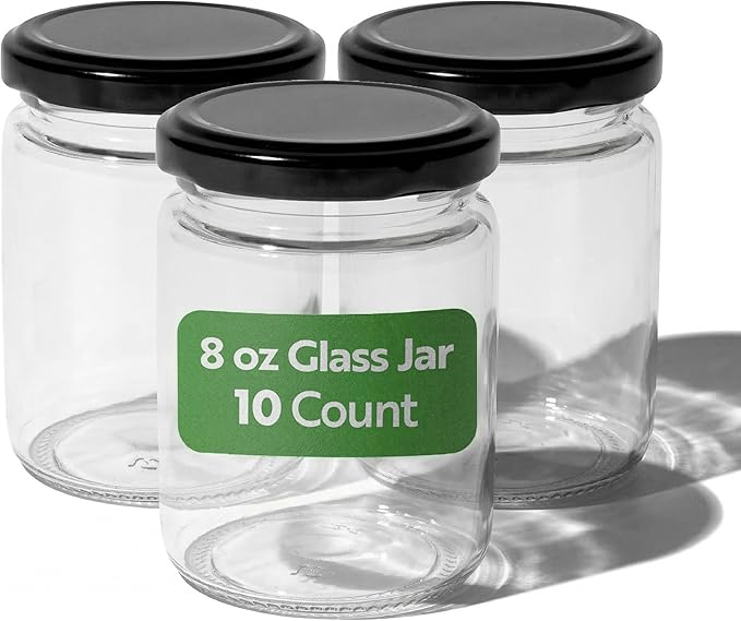 Restaurantware 10 Pack Of Glass Jars, 8 Oz Durable Glass Jars With Lids, Small Mason Jar For Food Reusable Hot And Cold Friendly, For Restaurants And Kitchens, Clear Storage Jar
