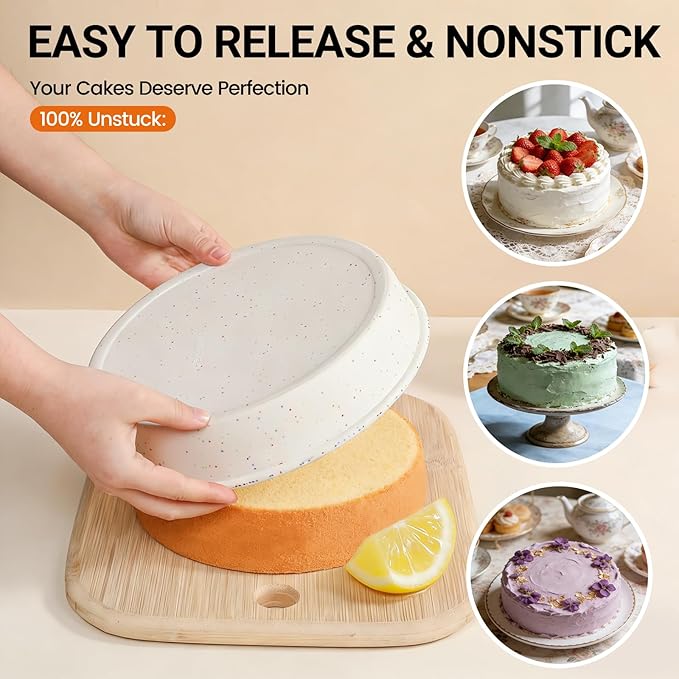 SJ 8 Inch Silicone Round Cake Pan with Metal Reinforced Frame Set of 2, Nonstick Silicone Cake Mold for Baking Suitable for Making Layers, Cheese & Chocolate Cakes