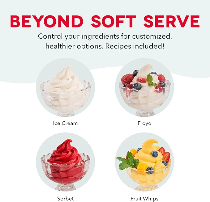 Dash Soft Serve Ice Cream Machine - Frozen Dessert Machine for Soft Serve, Froyo, Sorbet, and Fruit Whips - Compact Design - Features Double Insulated Freezer Bowl - 1-Pint Capacity