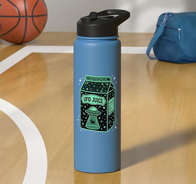 UFO Juice Retro Cat Abduction Alien Space Milk Cosmos Stainless Steel Insulated Water Bottle
