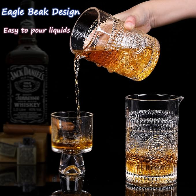 Gusnilo Cocktail Stirring Glasses for Whiskey Cocktail Mixing Glass 24oz Mixing Glass Mixing for Stirring Drinks,Old Fashioned Crystal Bar mixing Glass 710ml Cocktail Stirring Glasses 2PCS
