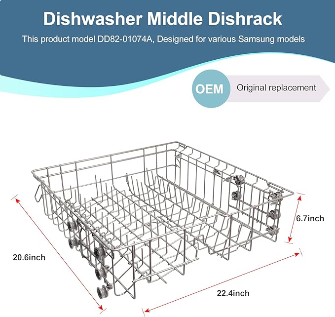 【2026 UPGRADED】DD82-01074A Middle Rack Assembly Replacement Parts Fit for Samsung Dishwasher Dishrack DW80R5061,DW80R5060,DW80K7050UG,DW80K5050US Series