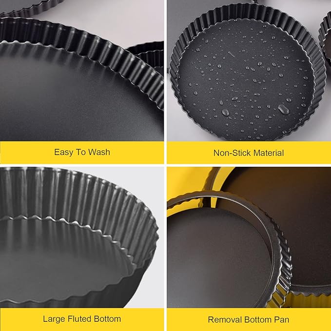 Tart Pan Removable Bottom 9 Inch Tart Pans Round Nonstick Quiche Pan Carbon Steel Quiche Baking Dish with Fluted Edges Fruit Tart Molds for Baking Pie Mold Pizza Chiffon Cake Dessert