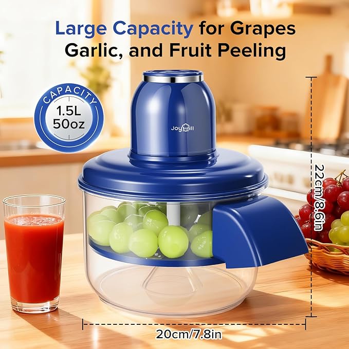 JOYHILL Electric Grape Peeling Machine, Automatic Fruit and Garlic Peeler for Grape Tomato Cherry, 50W Motor with Stainless Steel Blades, Rechargeable Cordless Kitchen Peeling Tool (Blue-1PC)