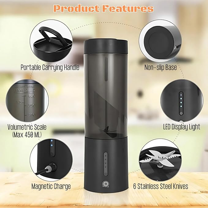 Portable Juicer Blender, USB Rechargeable Smoothie Maker with 6 Upgraded Blades and 4000mAh Battery, 450ml/15oz Capacity, Ideal for Smoothies, Protein Shakes, Travel and Office (Pink)