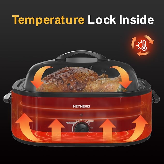 20 Quart Electric Roaster Oven with Self-basting Lid, Turkey Roaster Oven with Removable Pan and Rack, RED
