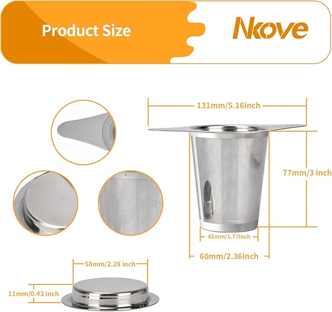 NKOVE Universal Tea Infuser with Lid Stainless Steel Filter Fits Mugs Cups Teapots Food Grade