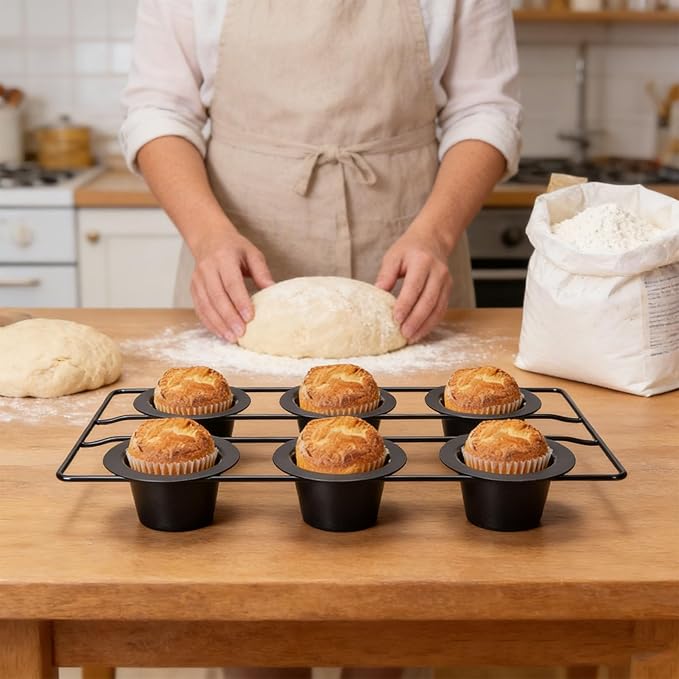 AUNMAS Carbon Steel Popover Pan, 6 Cavity Deep Nonstick Pudding Popover Muffin Cupcake Pan Bakeware for Home Cake Shop Oven Baking