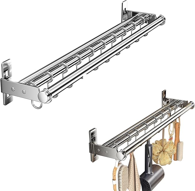 Hanging Wall Mount knife Wall Mount, Kitchen Organizer Storage Shelf for Utensils Spatula Spoon, Space-Saving Knife Rack with Hooks,Wall-Mounted Utensil Holder (Grey, 50CM+Three Poles+8Hooks)