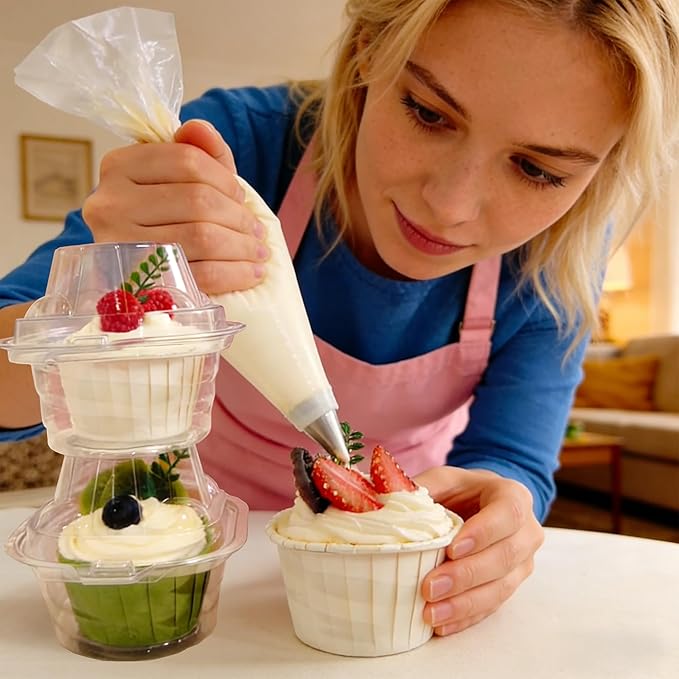 NPLUX 100 Pack Individual Cupcake Containers Plastic Cupcake Boxes Cupcake Holders Stackable Deep Dome Cupcake Carrier