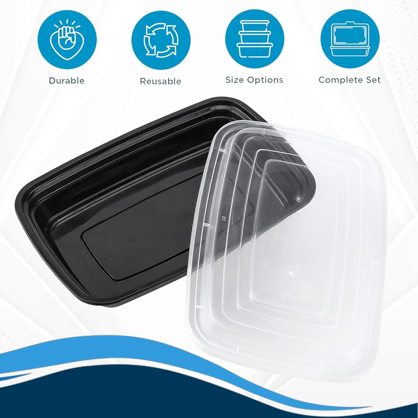 Ruthy's Outlet Meal Prep Containers W/Lids -Square Food Storage – BPA-Free| Stackable | Microwave | Freezer & Dishwasher Safe | Reusable Lunch Bento Box Portion Control & Planning (50 Pack, 12 oz)
