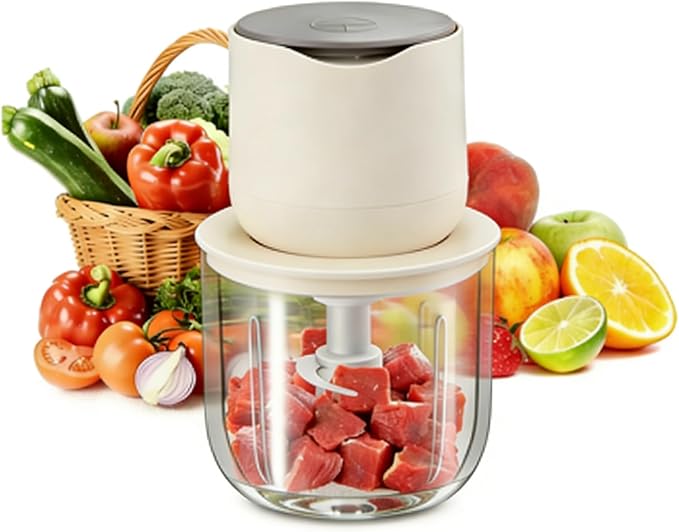 Electric Food Processor, 600ML Small Electric Food Chopper Glass Bowl for Meat Vegetables Onions Garlic, Meat Chopper Blender