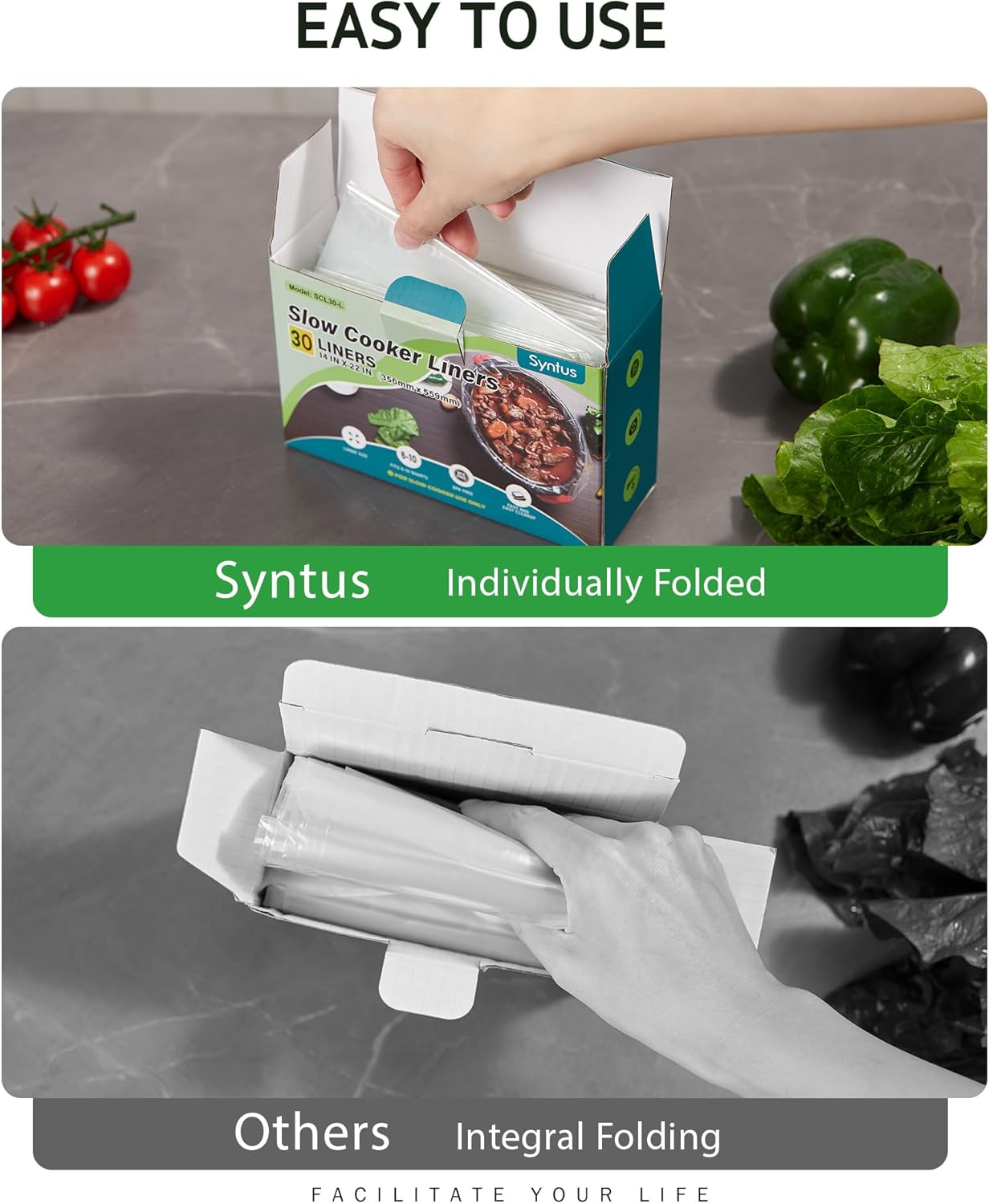 Syntus Slow Cooker Liners, 30 Count Cooking Bags Extra Large Size Disposable Pot Liners Plastic Bags, Fit 6QT to 10QT for Slow Cooker Cooking Trays, 14"x 22", 30 Liners
