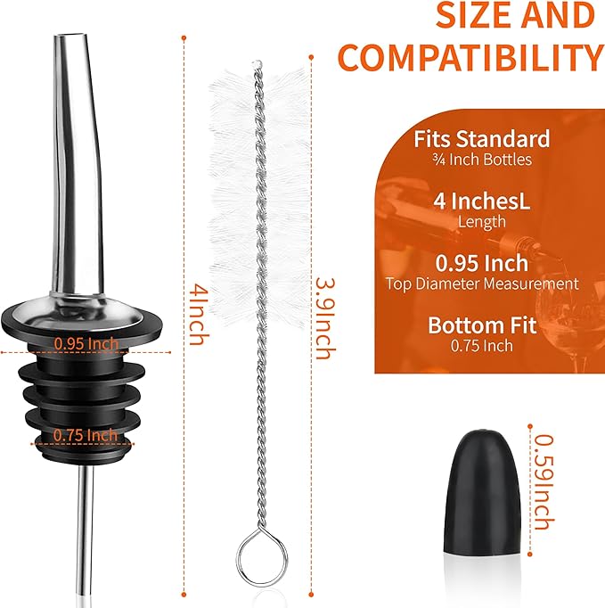 72 PACK Femilkt Liquor Pour Spout With Dust Caps,Stainless Steel Pourers Spouts for Liquor Bottles,Bottle Pourers for Alcohol, Olive Oil - Speed Pourers, Bar Bartender Accessories