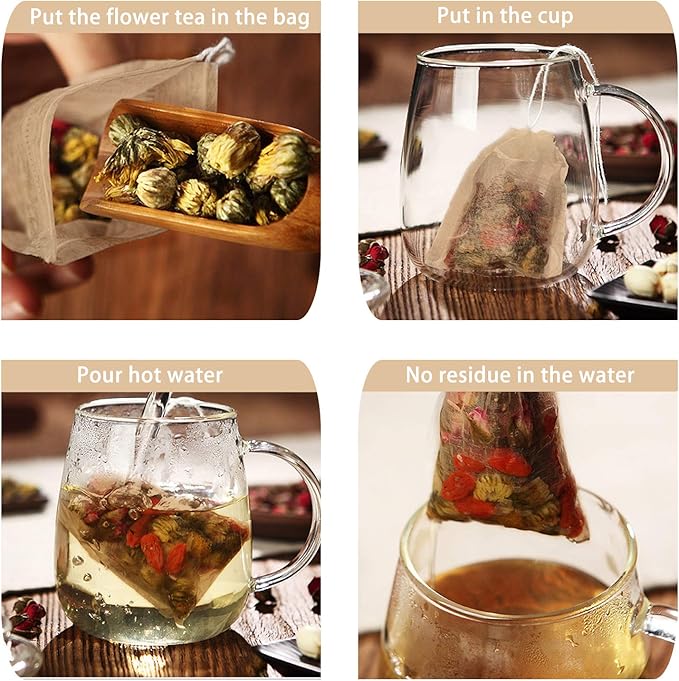 NEPAK 600 Pcs Disposable Tea Filter Bags for Loose Tea,Drawstring Empty Bag for Loose Leaf Tea,with 100% Natural Unbleached Paper(3.15 x 3.94 inch)