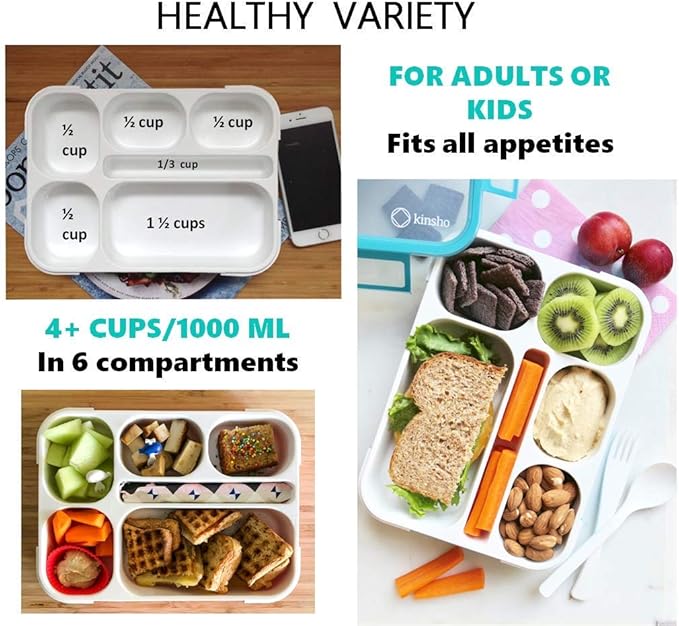 kinsho Lunch Boxes for Boys Teens Adults - Bento Box Set with Insulated Bag and Ice Pack, 6 Compartment Leak Proof Food Container, BPA-Free, Microwave Safe, Ideal for School & Work, Purple