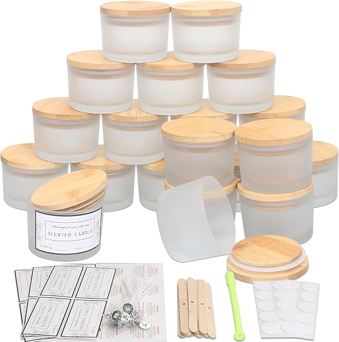 MILIVIXAY 20 Pack 4 OZ Frosted White Glass Candle Jars with Lids and Candle Making Kits - Bulk Wide Mouth Small Empty Candle Jars for Making Candles - Spice, Powder Containers.