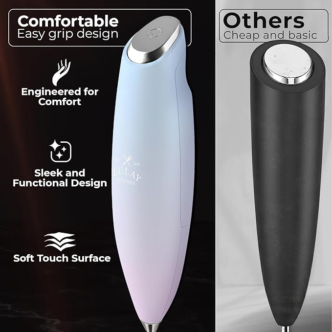 Zulay Kitchen Patented Tornado Triple Whisk Milk Frother with 4 Duracell Batteries – Handheld Foam Maker for Coffee, Lattes, Matcha & Hot Chocolate – Rich, Creamy Froth in Seconds - Sky Cloud