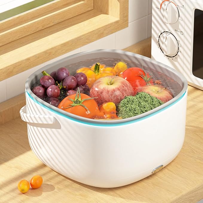 360 Degree Ultrasonic Fruit and Vegetable Washing Machine Cleaner for Home Kitchen - Food Purifier Device Removes Pesticides from Produce and Meats