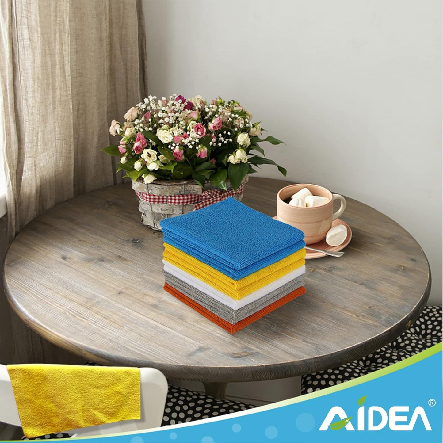 AIDEA Microfiber Cleaning Cloth 8PK, Dusting Cloth Drying Towel, All Purpose Soft Absorbent, Lint Free Rags, Streak Free Wash Cloth for House, Kitchen, Car, Window, 12"×12"