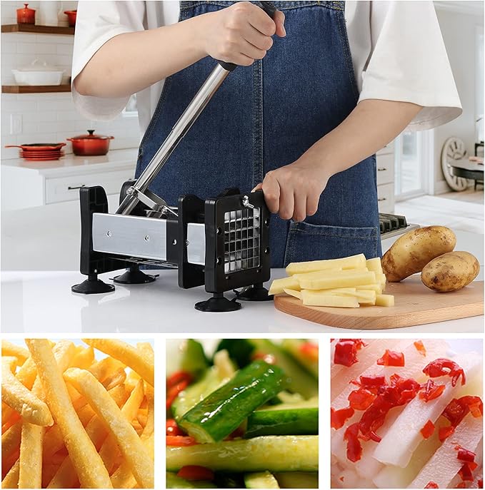 Votron French Fry Cutter Potato Cutter Stainless Steel with 2 Size Durable Blades for Vegetables, Potato, Onions, Carrots, Cucumbers, Fruits, Apples