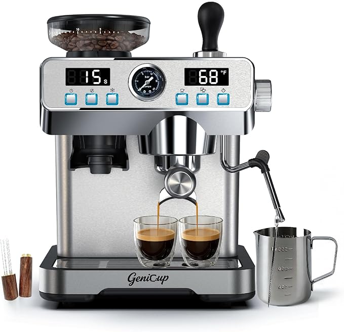 Espresso Machine with Grinder 20 Bar Professional Expresso Coffee Machines for Home Customizable 194℉-203℉ Temp Control Espresso Maker with 68oz Water Tank All-in-One Coffee Maker Cold Brew