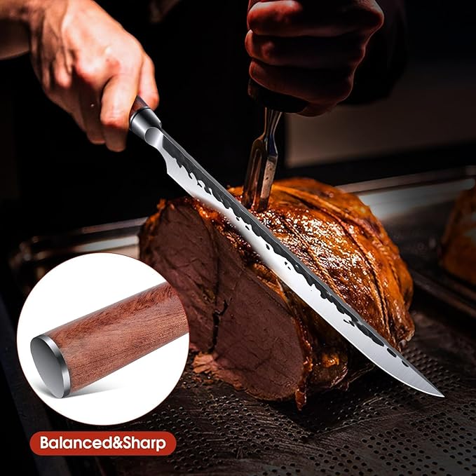 Huusk Japanese Brisket Slicing Knife - 10" Hand Forged Butcher Breaking Knife - Ultra Sharp Carving Knives for Meat BBQ Rib Roast - Grilling Gifts Idea for Men Smoker