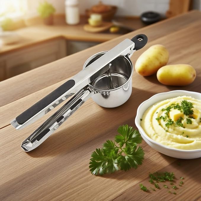Potato Ricer Stainless Steel with 3 Interchangeable Discs, Heavy Duty Potato Masher & Squeezer, Hand Ricer for Mashed Potatoes and Food Press, Easy to Clean Kitchen Gadgets