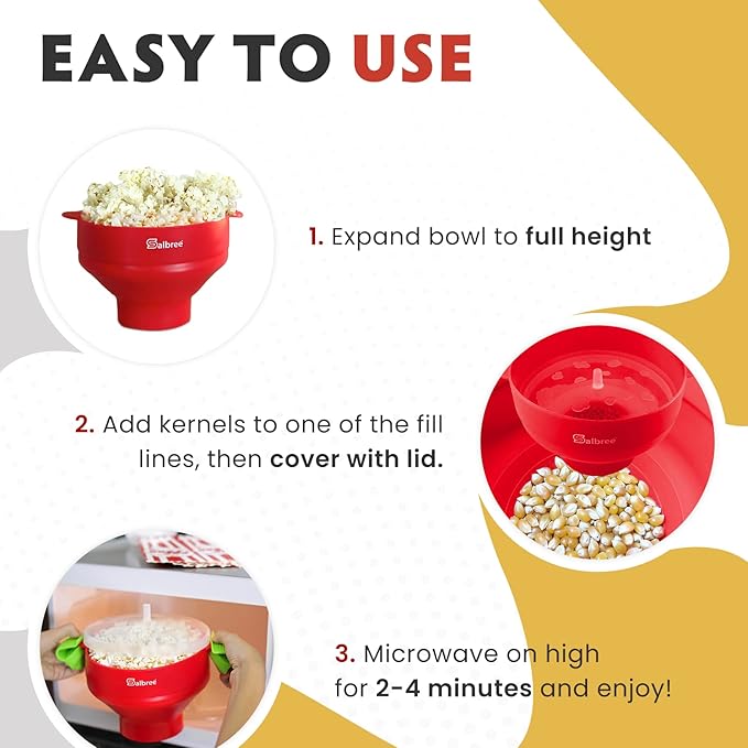 The Original Salbree Collapsible Silicone Microwave Popcorn Popper Maker Machine, Microwavable Bowl Holds 16 Cups, Uses Hot Air and Oil Always Optional - The Most Colors Available (Magenta)